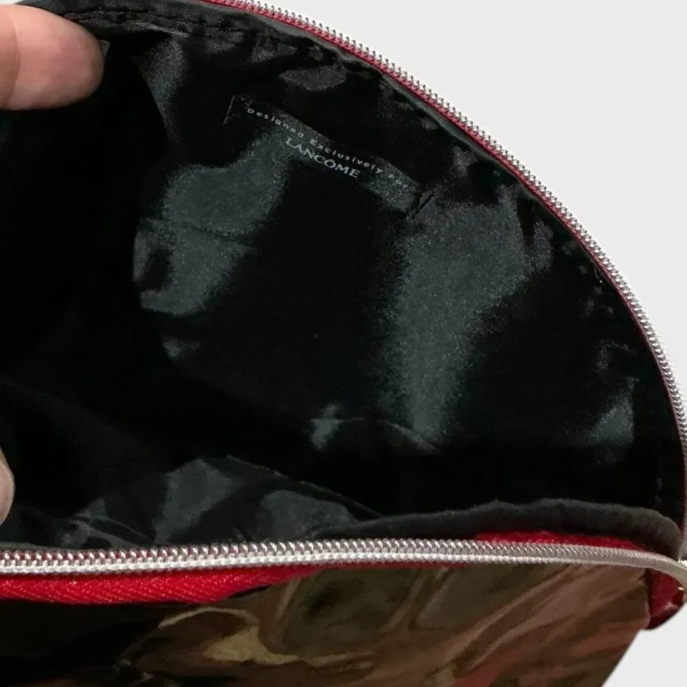 Lancôme Patent Floral Makeup Bag Cosmetic Pouch Travel Case Black Red